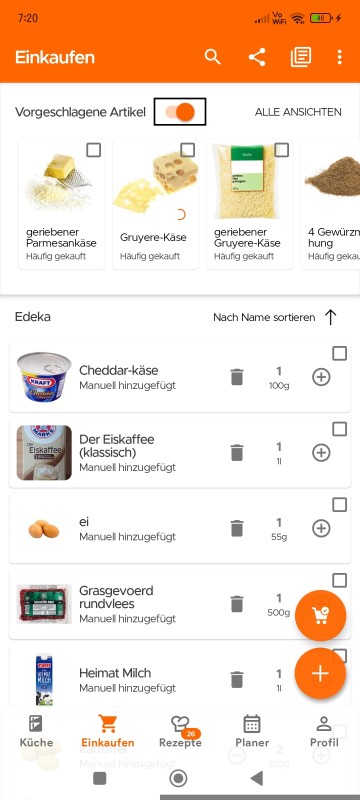 Toggle suggested items switch on Shopping List